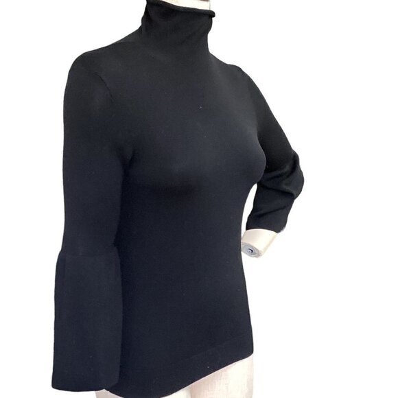 Ann Taylor Turtle-Neck Bell Sleeve Wool Blend Sweater S Black #177E - Picture 2 of 7